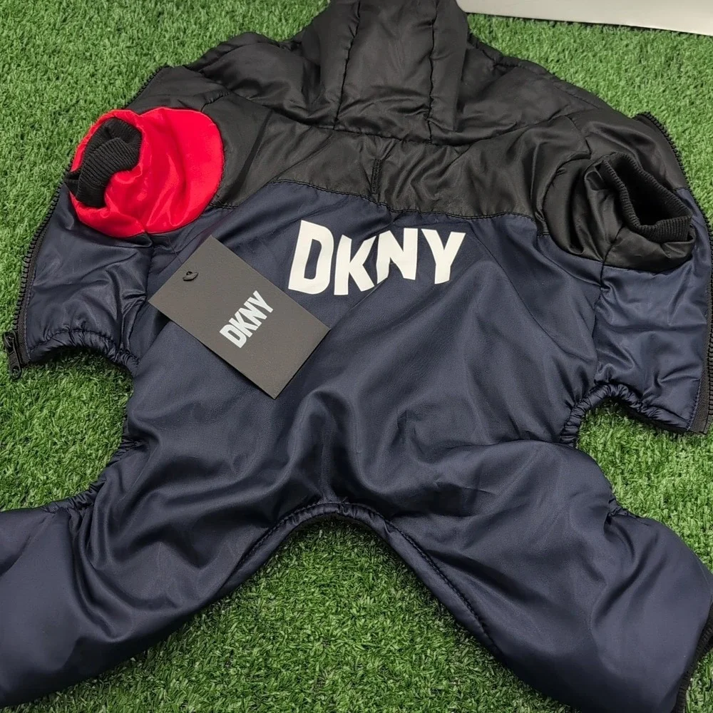 DKNY Color Block Navy‎ Blue Red Puffer One Piece Romper Jumpsuit Small Dog - New